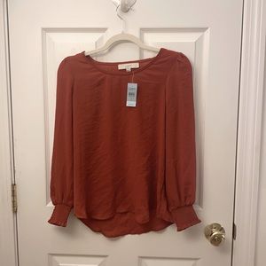 NWT Loft Silky Rust Long Sleeve Blouse XSP
